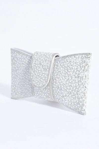 Tillie Pearl Bow Clutch - Silver