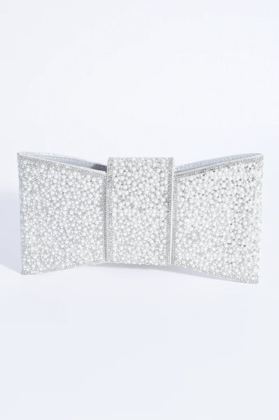 Tillie Pearl Bow Clutch - Silver