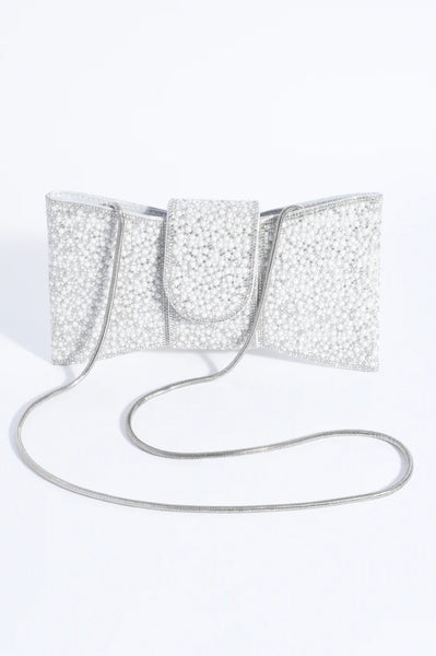 Tillie Pearl Bow Clutch - Silver