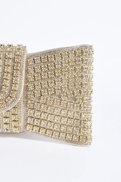 Stephie Diamante Bow Clutch - Gold