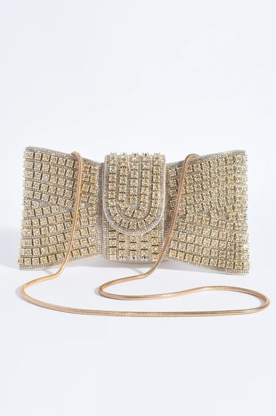 Stephie Diamante Bow Clutch - Gold