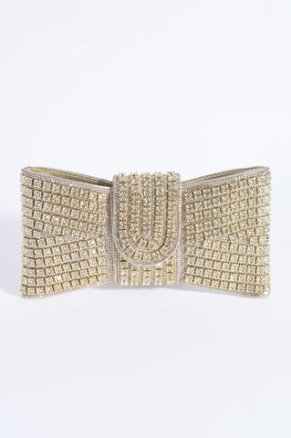Stephie Diamante Bow Clutch - Gold