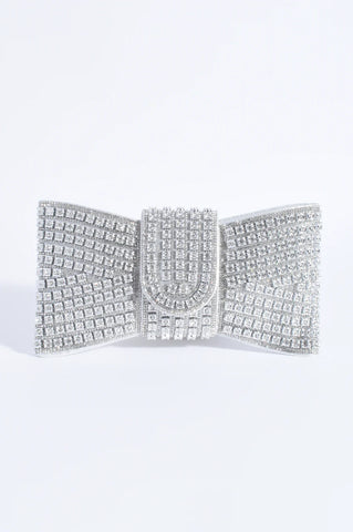 Stephie Diamante Bow Clutch - Silver