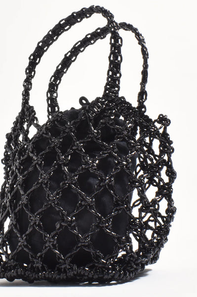 Indy Metallic Weave Mini Basket Bag- Black
