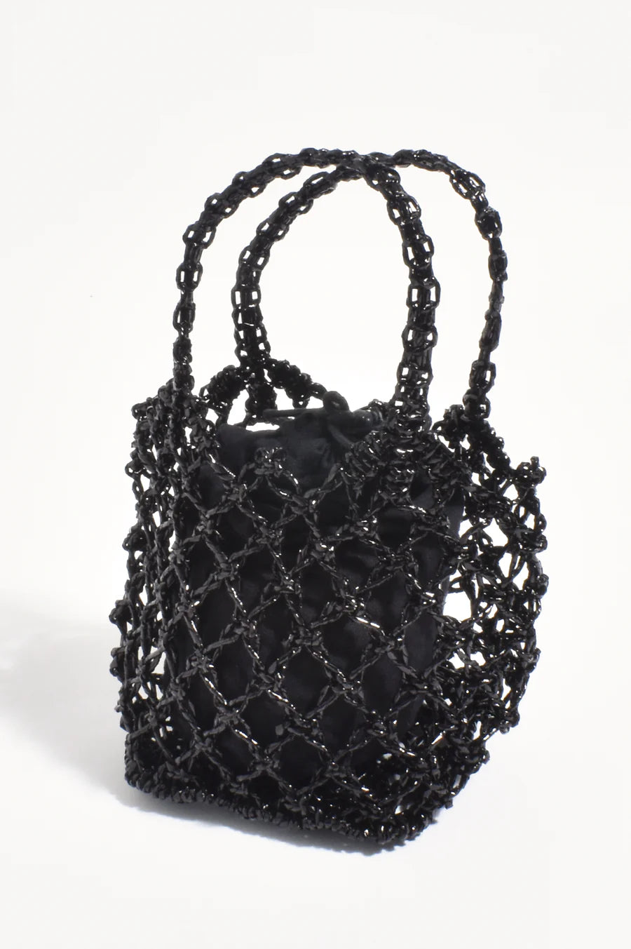 Indy Metallic Weave Mini Basket Bag- Black