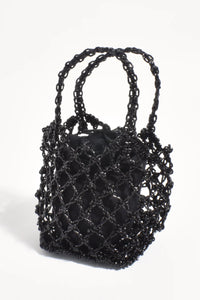 Indy Metallic Weave Mini Basket Bag- Black