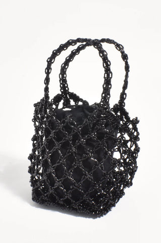 Indy Metallic Weave Mini Basket Bag- Black
