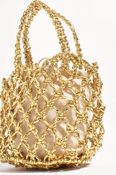 Indy Metallic Weave Mini Basket Bag - Gold