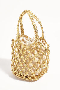 Indy Metallic Weave Mini Basket Bag - Gold