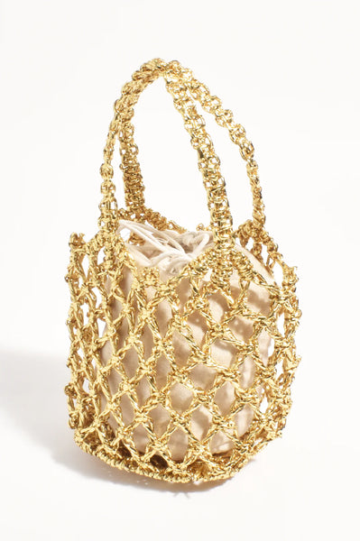 Indy Metallic Weave Mini Basket Bag - Gold