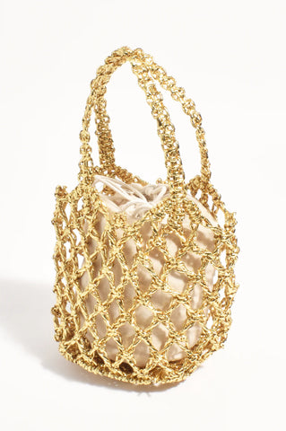 Indy Metallic Weave Mini Basket Bag - Gold