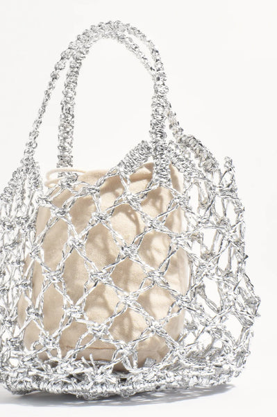 Indy Metallic Weave Mini Basket Bag - Silver