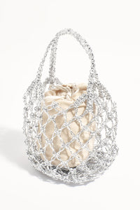 Indy Metallic Weave Mini Basket Bag - Silver