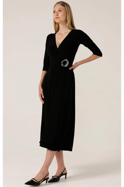 3/4 Sleeve Reverse Wrap Midi Dress - Black SIZE 10 ONLY