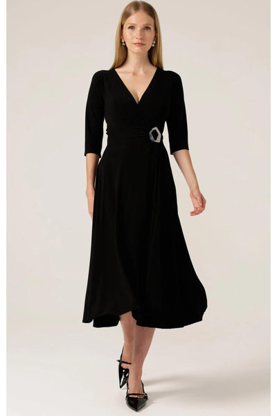 3/4 Sleeve Reverse Wrap Midi Dress - Black SIZE 10 ONLY