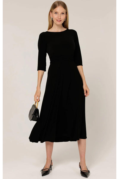 3/4 Sleeve Reverse Wrap Midi Dress - Black SIZE 10 ONLY