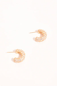 Mini Diamante Hoop Earrings - Gold