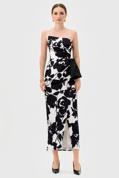 Ada Strapless Midi - Black White Print