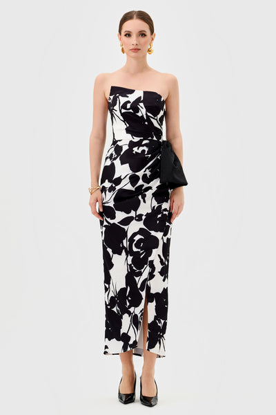 Ada Strapless Midi - Black White Print