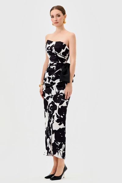 Ada Strapless Midi - Black White Print
