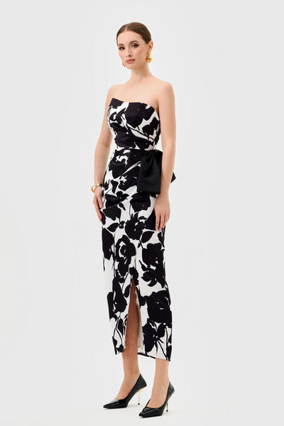 Ada Strapless Midi - Black White Print