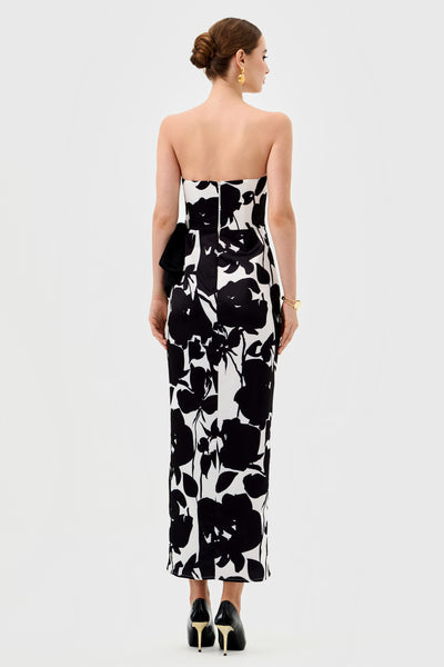 Ada Strapless Midi - Black White Print