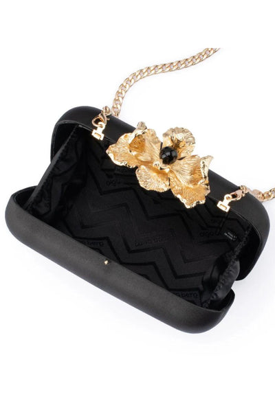 Adele Orchid Lock Clutch - Black