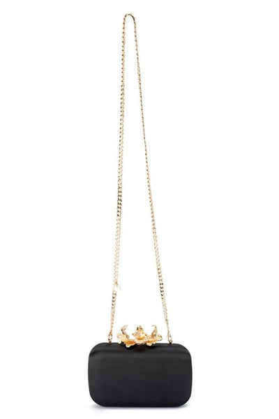 Adele Orchid Lock Clutch - Black