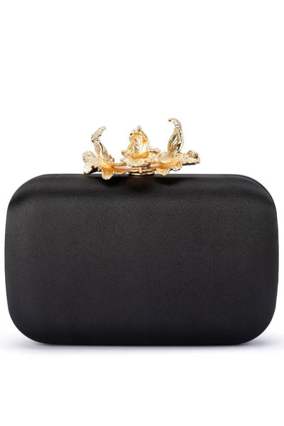 Adele Orchid Lock Clutch - Black