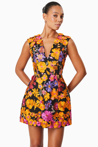 Alessandra 3D Flower Mini Dress - Orange