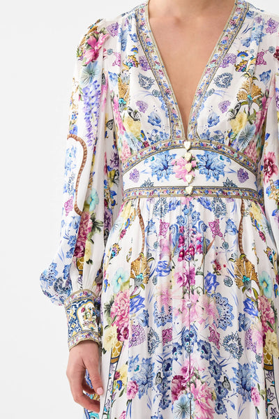 All About That Lace Shaped Waistband Dress with Gathered Sleeves