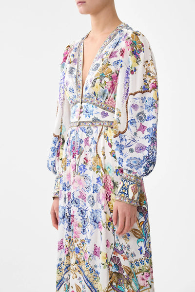 All About That Lace Shaped Waistband Dress with Gathered Sleeves