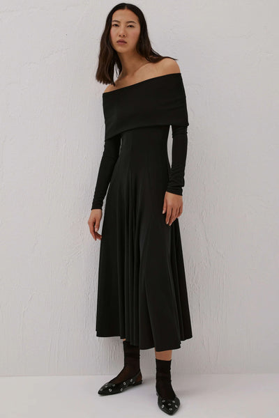 Amelia Godet Hem Dress - Black