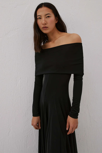 Amelia Godet Hem Dress - Black