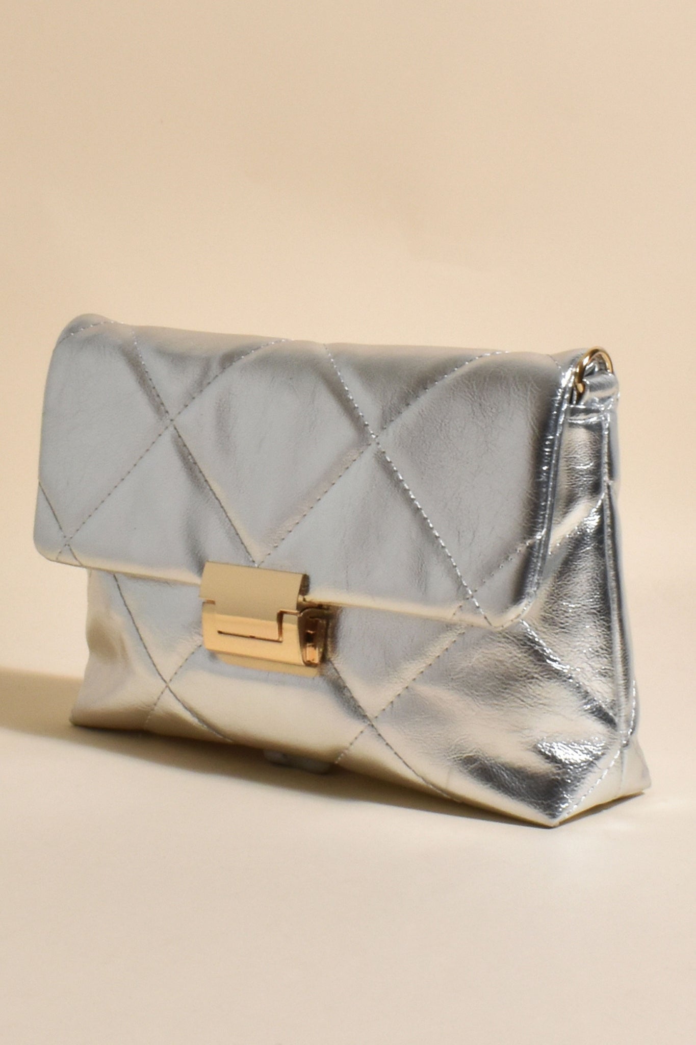 Ana Diamond Quilt Foldover Event Bag - Silver