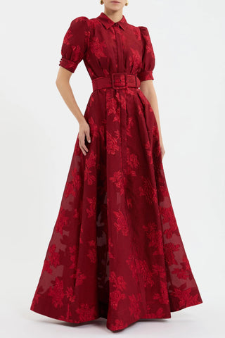 Henrietta Button Gown - Red