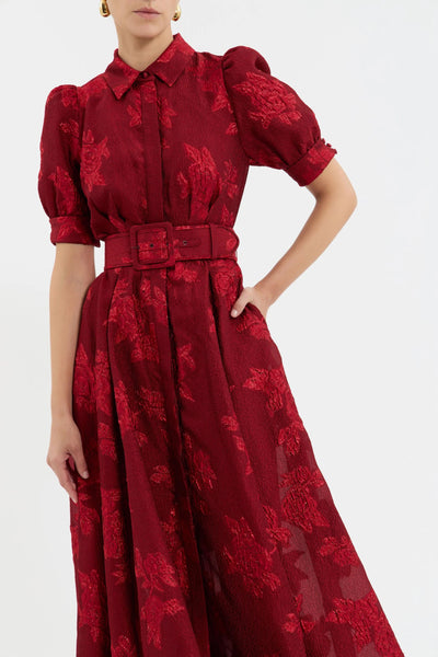 Henrietta Button Gown - Red