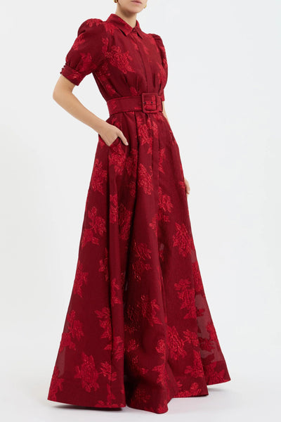 Henrietta Button Gown - Red