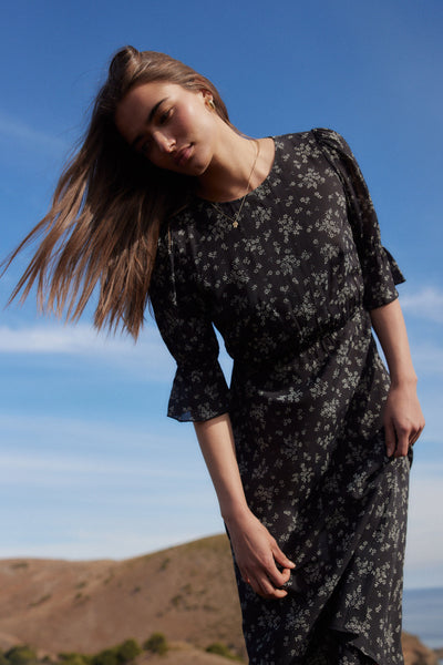 Aruna Maeve Midi Dress - Black Floral