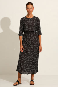 Aruna Maeve Midi Dress - Black Floral