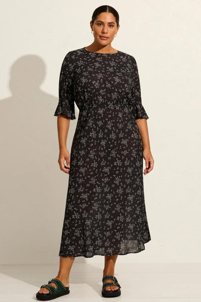 Aruna Maeve Midi Dress - Black Floral