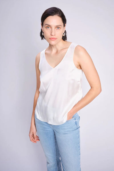 Astrid V-Neck Silk Tank Top - Ecru