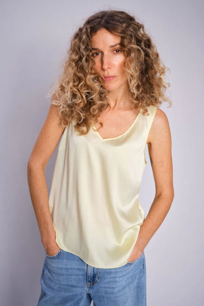 Astrid V-Neck Silk Tank Top - French Vanilla