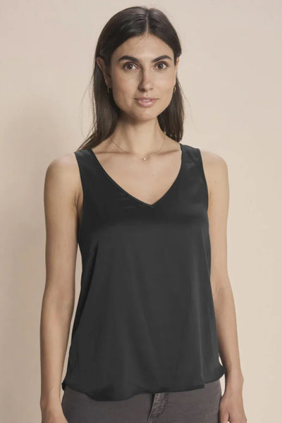 Astrid V-Neck Silk Tank Top - Storm Blue