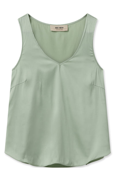 Astrid V-Neck Silk Tank Top - Smoke Green