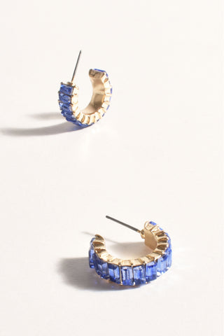 Baguette Jewel Mini Hoops - Cobalt Gold