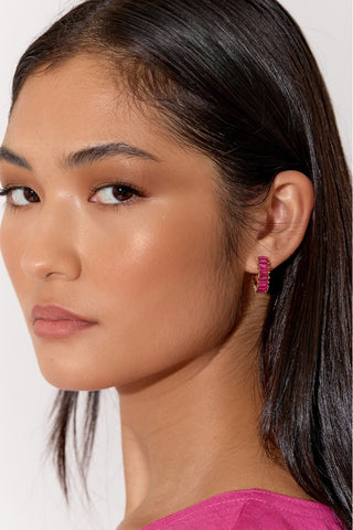 Baguette Jewel Mini Hoops - Hot Pink Gold