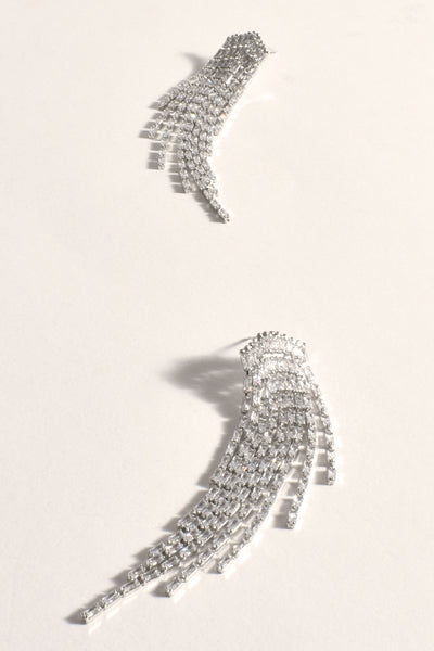 Baguette Waterfall Earrings - Silver Crystal