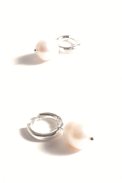 Baroque Pearl Drop Mini Hoops - Silver