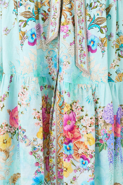 Bazaar Blooms Puff Sleeve Midi Shirt Dress With Tie